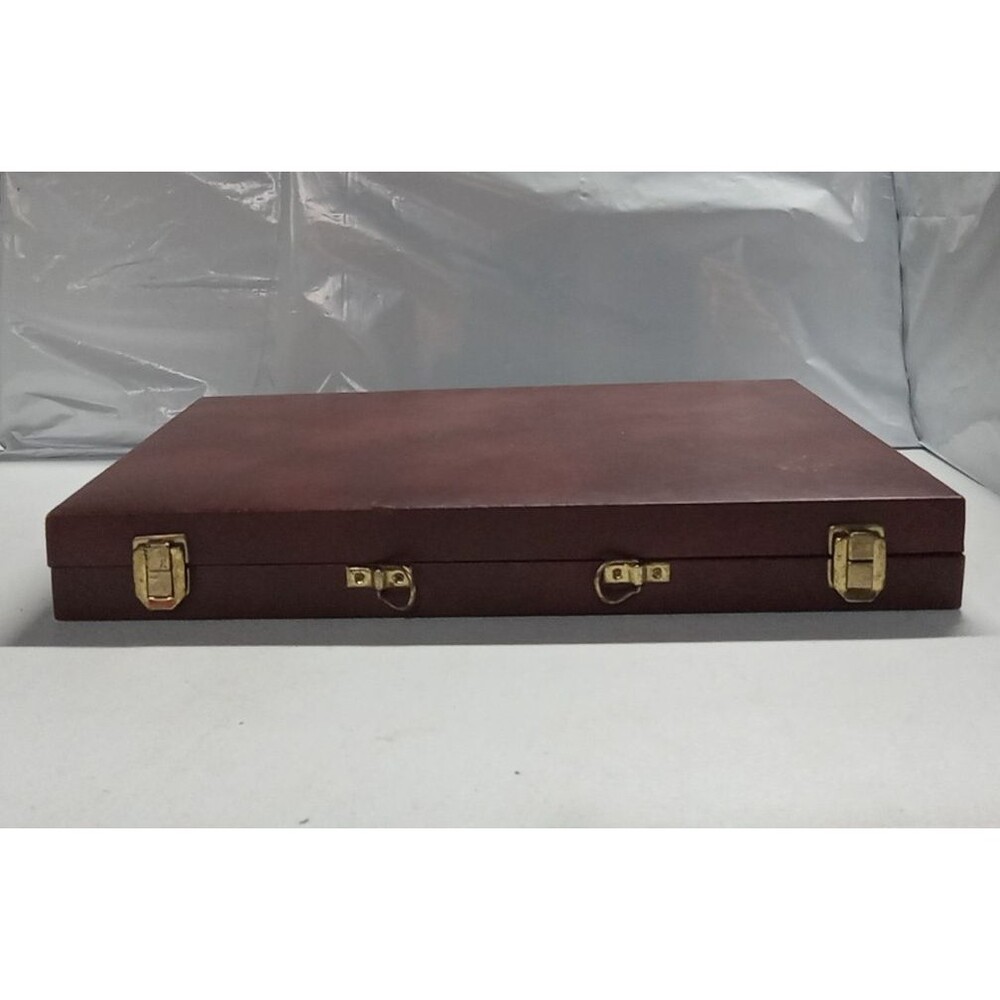 Vintage Backgammon Game Set (faux) leather case, Chips, Dice,  Cups Reiss Game